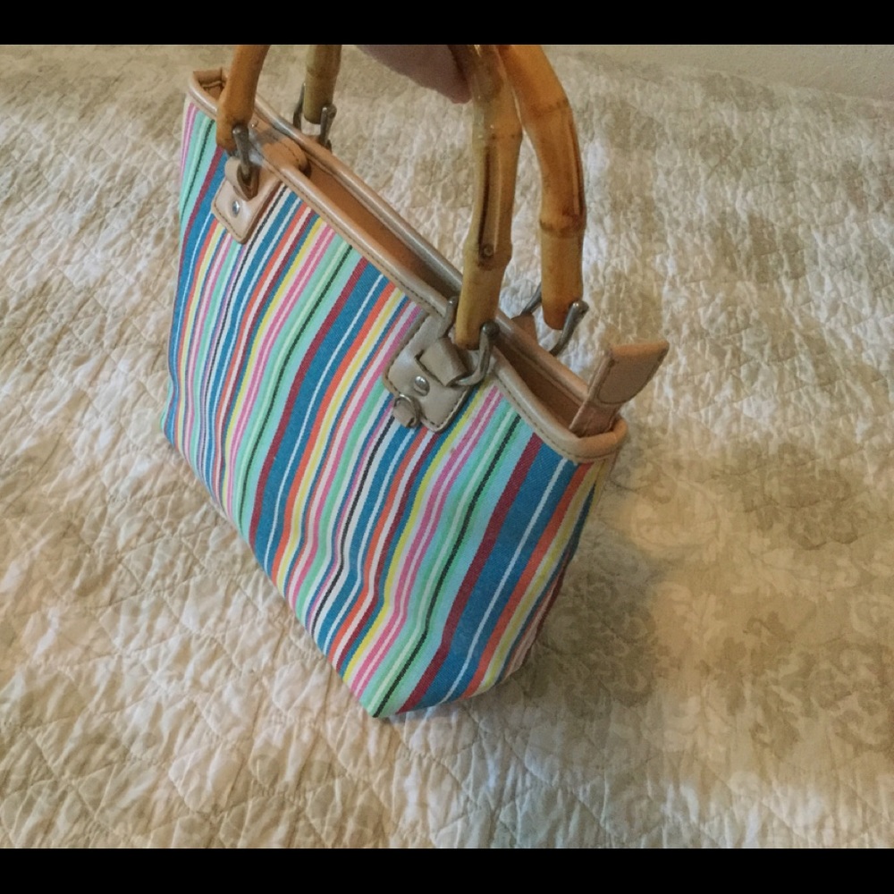 Relic Bamboo Handle Canvas Multicolored Handbag - image 6